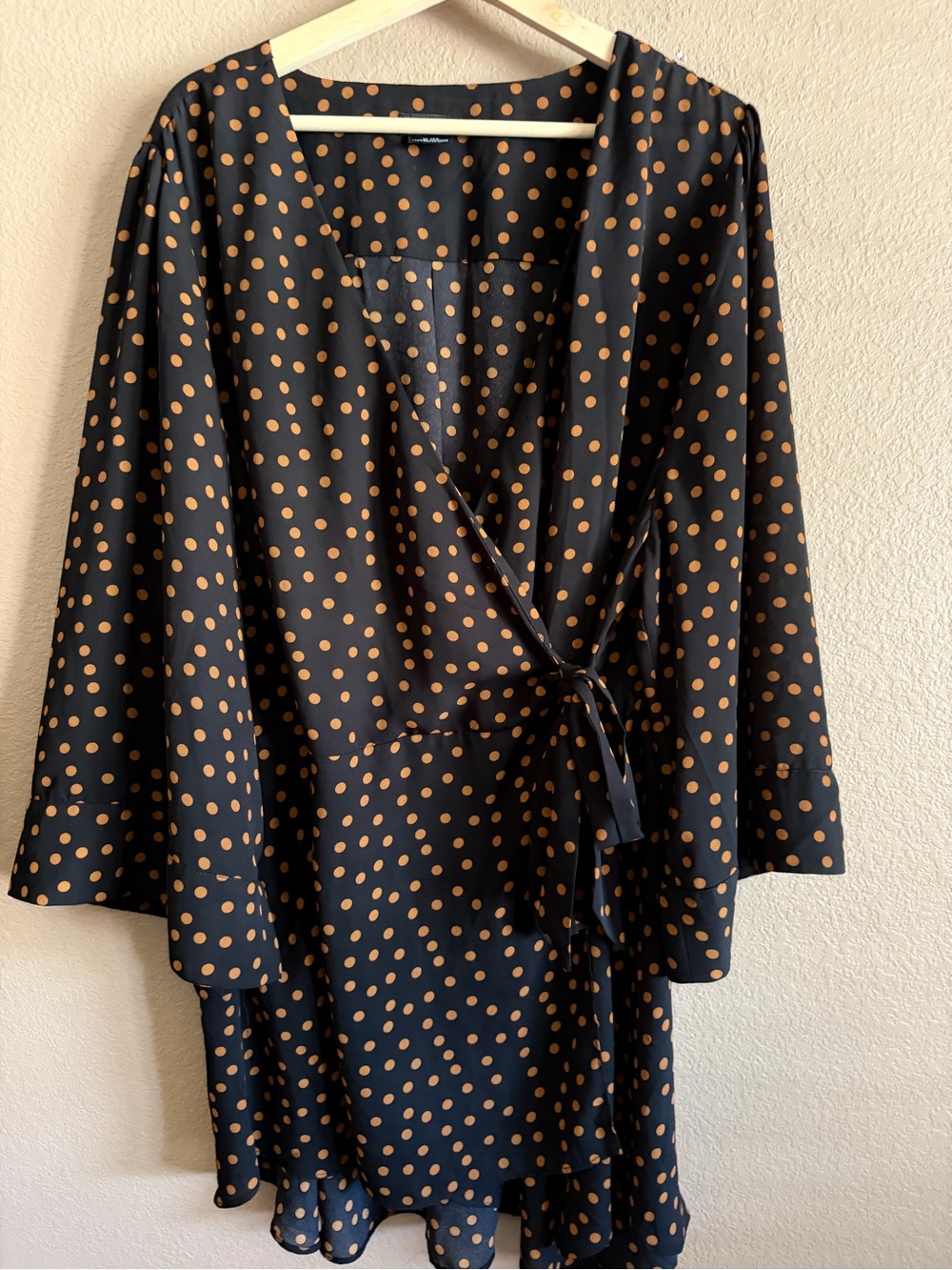 City Chic Black Wrap Mini Dress with Brown Polka Dots Size 22